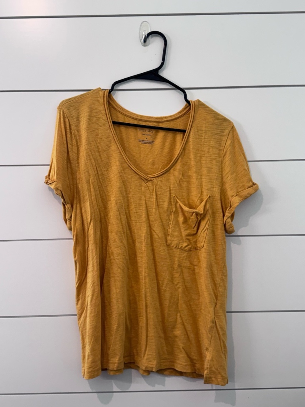Pilcro Anthropologie The Quinn Mustard V-Neck Pocket Tee M